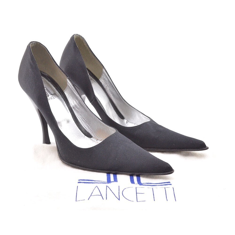 Lancetti Black Satin Pointed Toe Stiletto Pumps 37.5